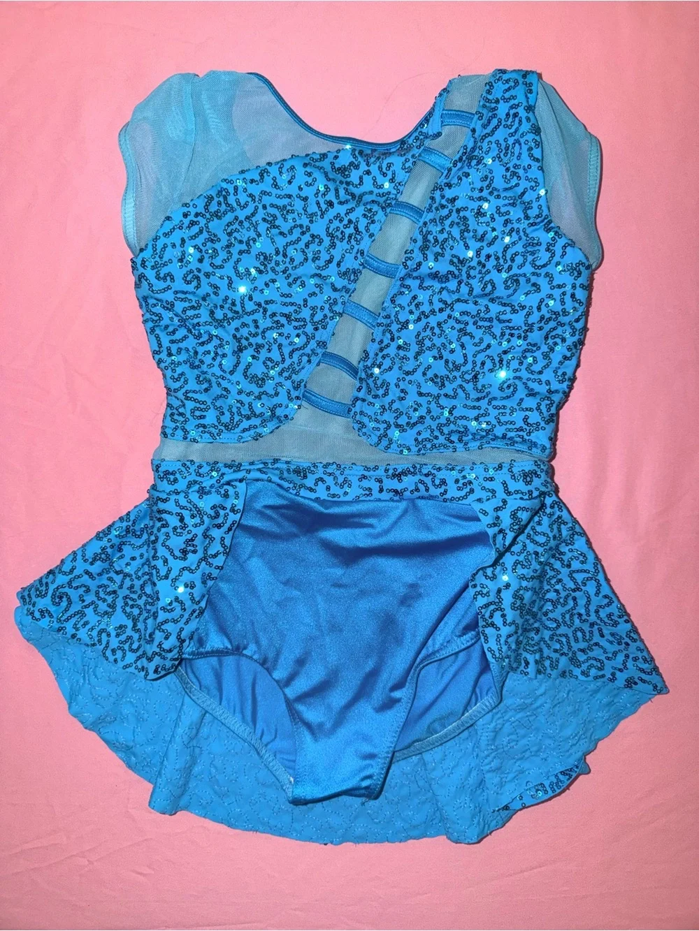 Blue Sequin Dance Leotard with Skirt